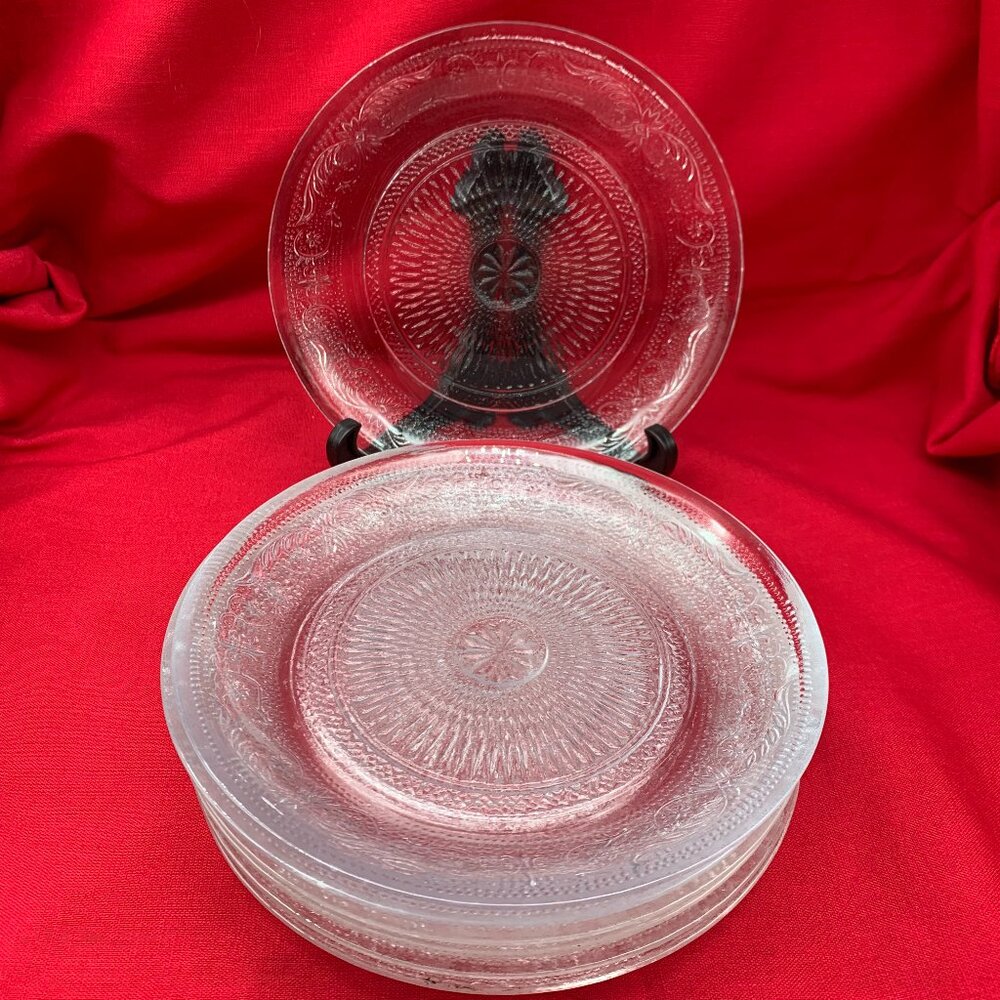 Khen Art Deco Vintage Crystal Glass 7 3/4" Salad, Appetizer Plates (Set of 7)
